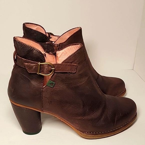 El Naturalista Colibri Bootie Ankle Boots Block Heels Side Zip Brown Leather 40 - Picture 4 of 16